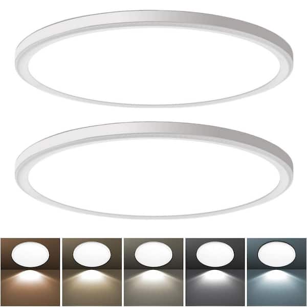 KOAOEIRS 16 in. 40-Watt White Integrated LED 4800 Lumen Edge-Lit Round Flat Panel Flush Mount Ceiling Light CCT Adjustable 2-Pack