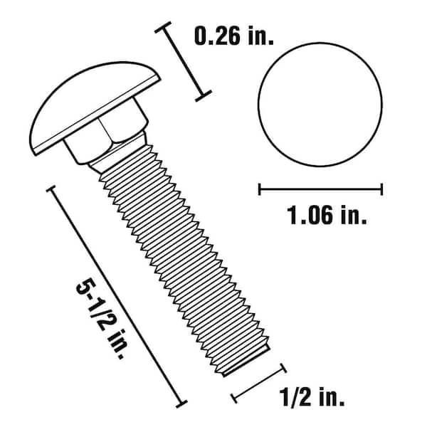 Ten (10) 1/2-13 X 4" Long Carriage Bolts Set W/ Nuts & Washers - BCP