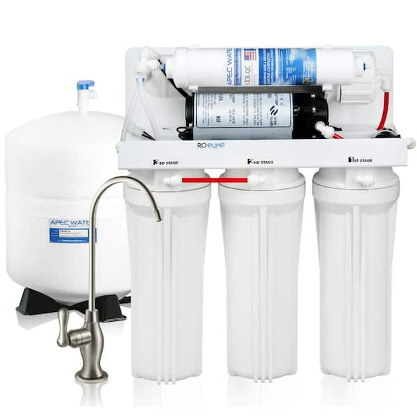 Apec Water Systems Ultimate Electric Pumped Undersink Reverse Osmosis Water Filtration System 50 Gpd For Low Pressure Home 0 30 Psi 1v Us Ro Pump The Home Depot