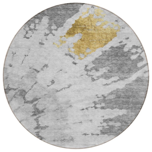 Gray, Silver, Charcoal 8 ft. Round Woven Abstract Polyester Round Indoor / Outdoor Area Rug