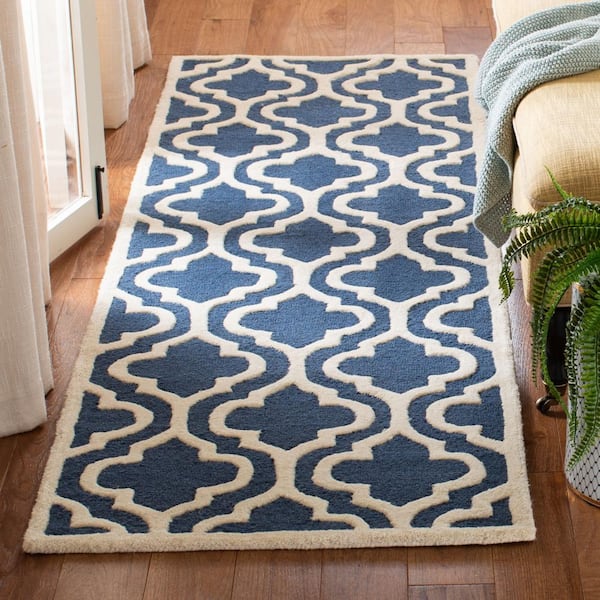 Cambridge Navy/Ivory 3 ft. x 14 ft. Geometric Trellis Runner Rug