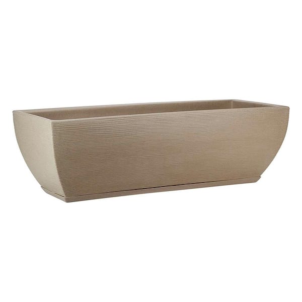 FLORIDIS Amsterdan Medium Beige Stone Effect Plastic Resin Indoor and Outdoor Floreira Planter Bowl