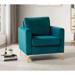 Ennomus Modern Teal Velvet Cushion Back Club Chair with Golden Metal Legs and Track Arms