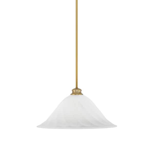Unbranded Peabody 60-Watt 1-Light New Age Brass Shaded Pendant Light with 20 in. White Swirl Glass Shade, No Bulb Included