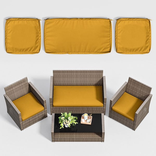 3-Piece 36 x 18 in. & 18 x 18 in. Outdoor Cushion Covers Replacement with Zipper Yellow
