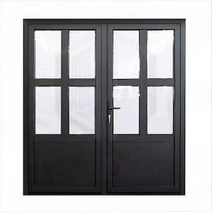 Teza French Doors 73.5 in. x 80 in. Matte Black Aluminum French Door 4 Lite Right Hand Inswing