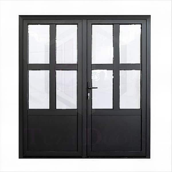 TEZA DOORS Teza French Doors 73.5 in. x 80 in. Matte Black Aluminum French Door 4 Lite Right Hand Inswing