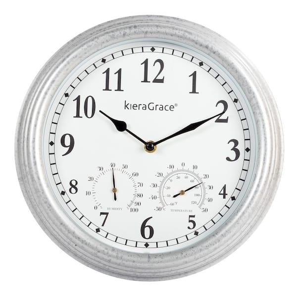 Kiera Grace KG Galvin 12" Indoor/Outdoor Wall Clock W/Temp and Humid Gauges
