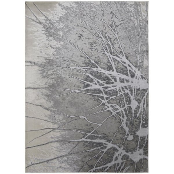 2 ft. x 8 ft. Gray, Ivory Abstract Area Rug