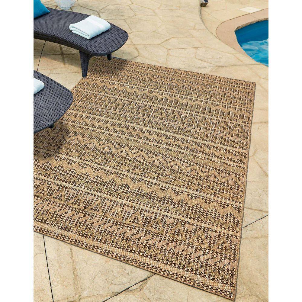 Light Brown 4' x 6' Synthetic Flat Woven Reversible Outdoor Rug