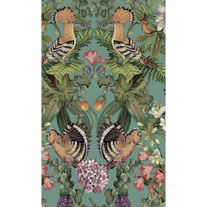 Soft Teal Tropical Birds Bold Tropical Non-Woven Paper Non-Pasted the Wall Double Roll Wallpaper