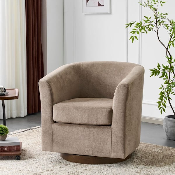 Wilmot Modern 360° Swivel Barrel Chair Light Brown Upholstered Velvet Accent Arm Chair