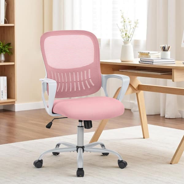 WONDER COMFORT Mid-Back Mesh Ergonomic Office Chair Task Chairs Computer Swivel Rolling Chair for Home Office in Pink