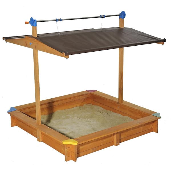 Unbranded 4.66 ft. W x 4.66 ft. L x 4.33 ft. H Wooden Children's Sandbox with Retractable Roof