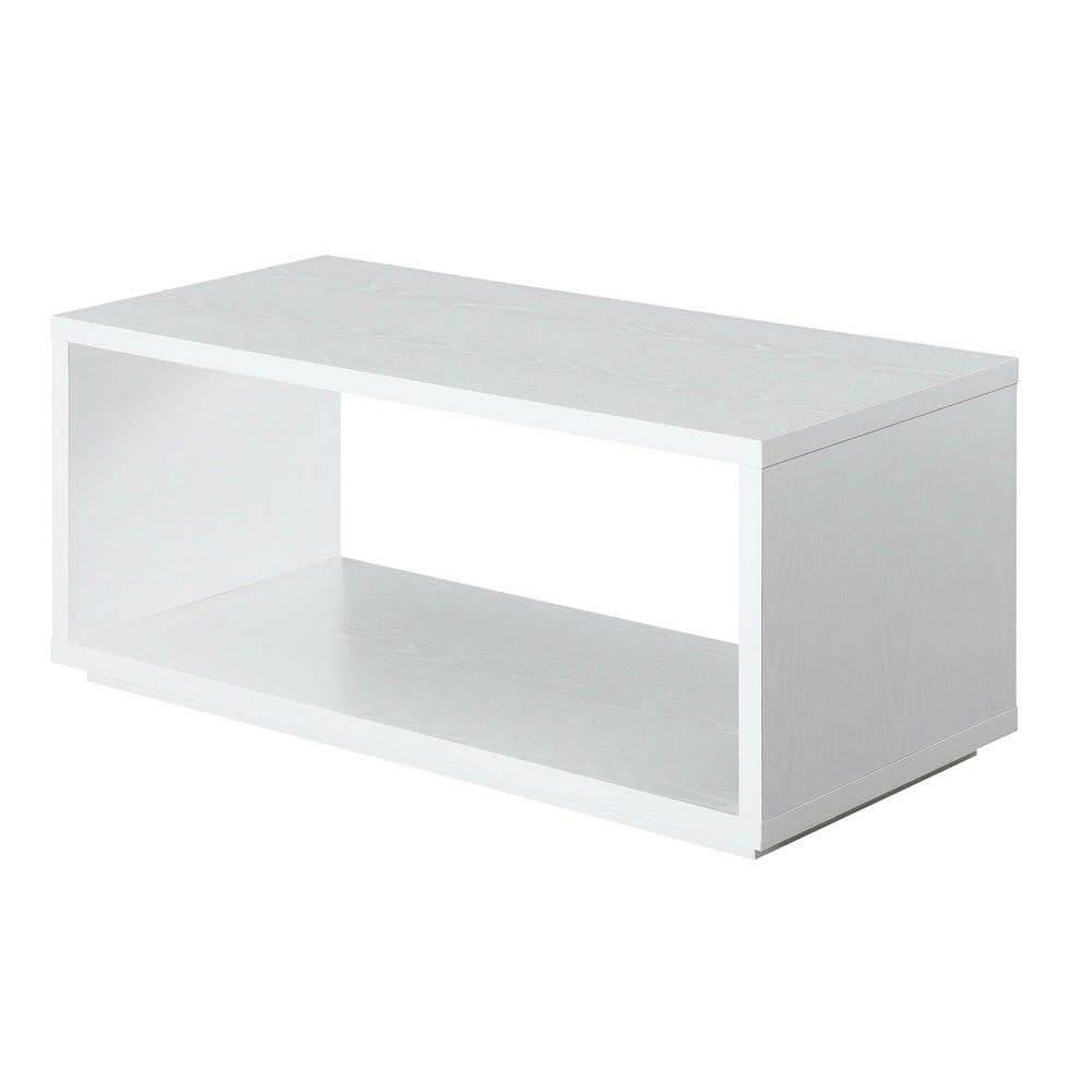 Simplistic White Rectangular Coffee Table with Open Shelf