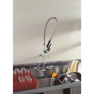 Commercial 2-Handle Wall Mount Pull-Down Sprayer Kitchen Faucet in Polished Chrome