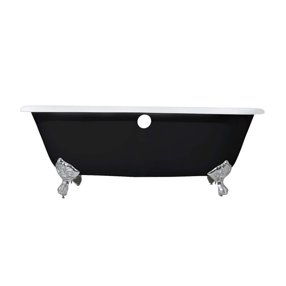 Classic 66-Inch Black and White Cast Iron Double Ended Clawfoot Bathtub