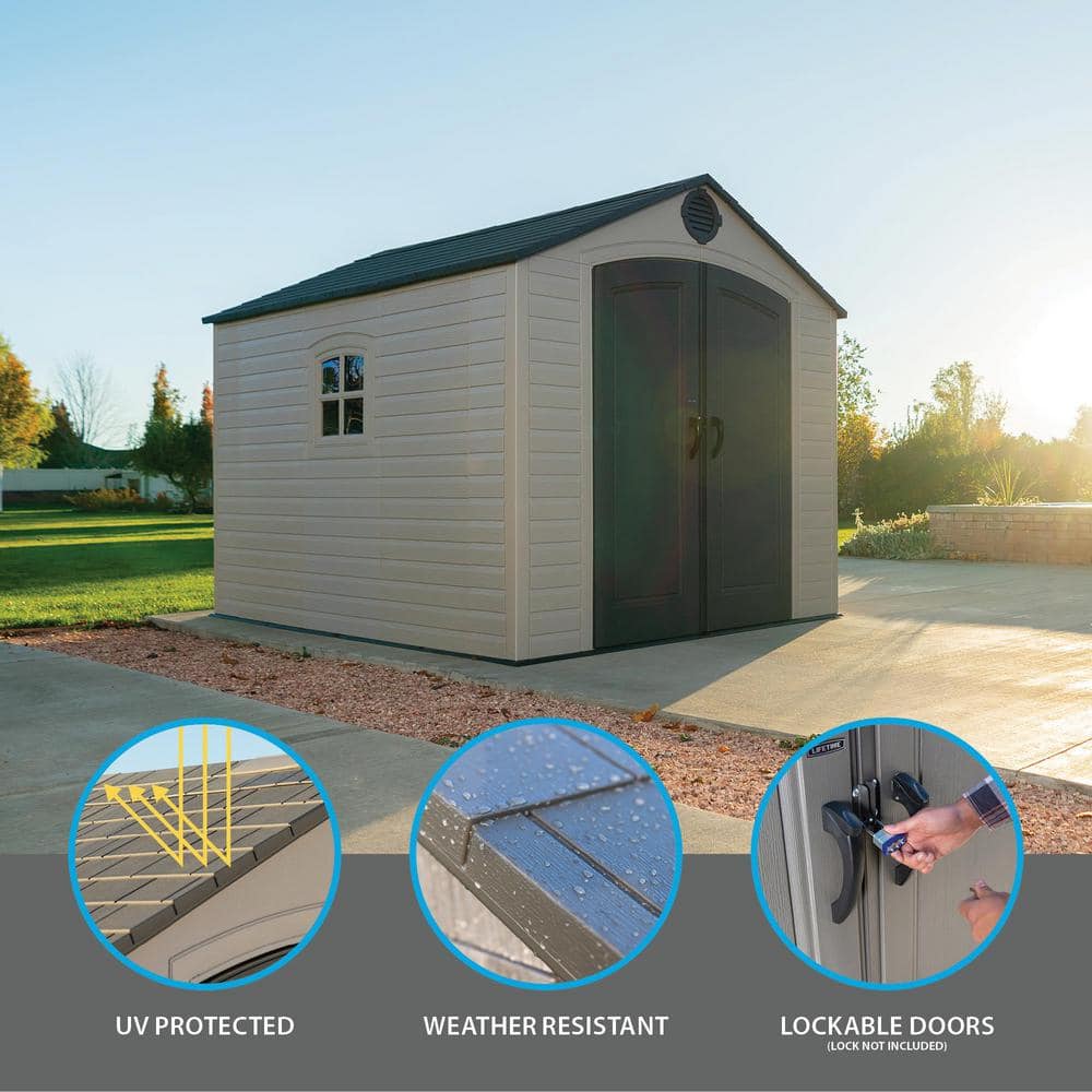 8' x 10' Beige Polyethylene Outdoor Storage Shed with Shelving