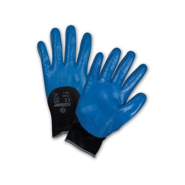 West Chester Blue Flat Nitrile 3/4 in. Dip on Black Nylon Shell Dozen Pair Gloves-Small