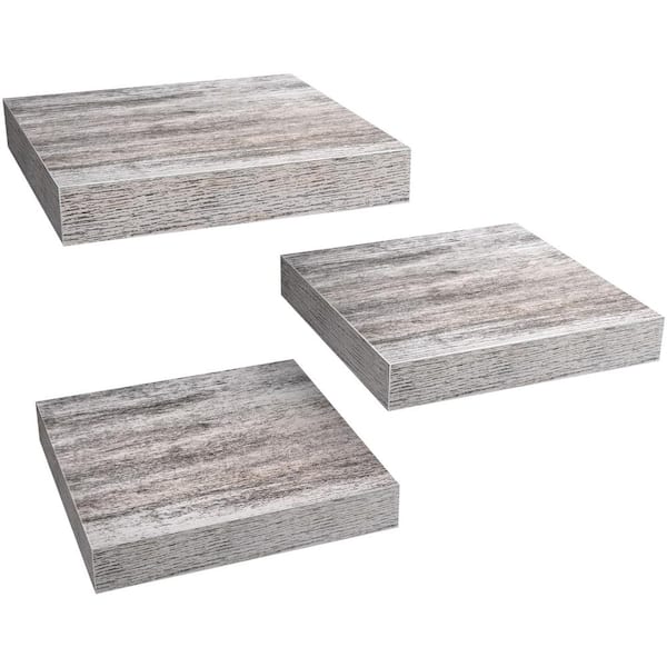 Sorbus 9.25 in. x 9.25 in. x 1.5 in. Rustic White Wood Square Decorative Wall Shelves with Brackets (3-Pack)
