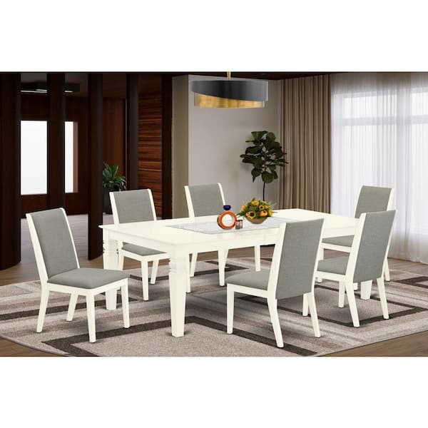 East West Furniture 7-Piece Buttermilk & Cherry Finish Solid Wood Top Dining Table with 6 Parson-Chairs with Butterfly Leaf Lattice Back