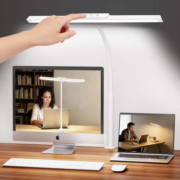 BeamBox 27.4 in. White LED Gooseneck Desk Lamp with Stepless