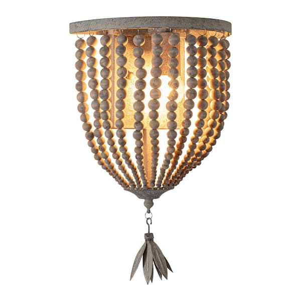 C Cattleya 1-Light Distressed Wall Sconce with Weathered Gray Wash Wooden Beads