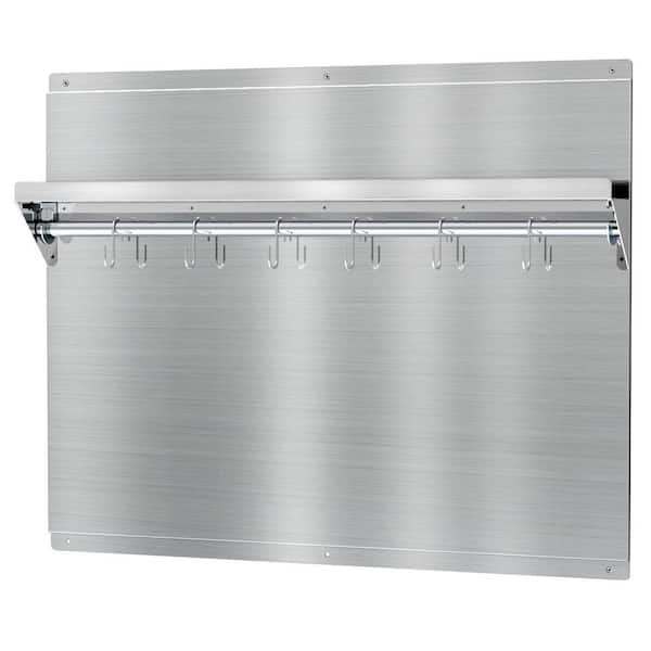 24 x 30 in. for 30 in. Range Hood Stainless Steel Kitchen Backsplash w/ Utensil Hooks and Storage Shelf, Easy to Install
