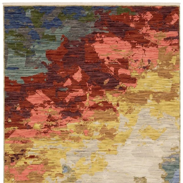 8 ft. x 11 ft. Beige, Yellow, Rust Abstract Washable Area Rug