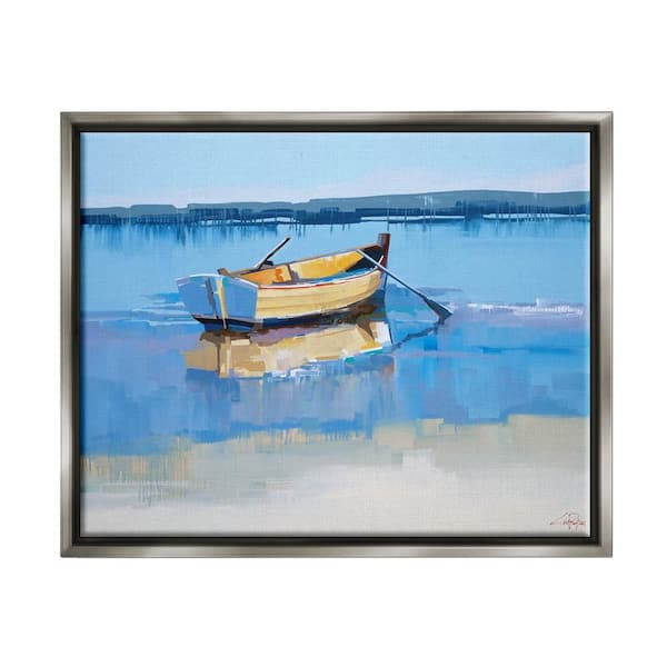 The Stupell Home Decor Collection Row Boat on Blue Coastal Shore Beach  Landscape by Craig Trewin Penny Floater Frame Travel Wall Art Print 25 in.  x 31 in. ad-362_ffl_24x30 - The Home Depot