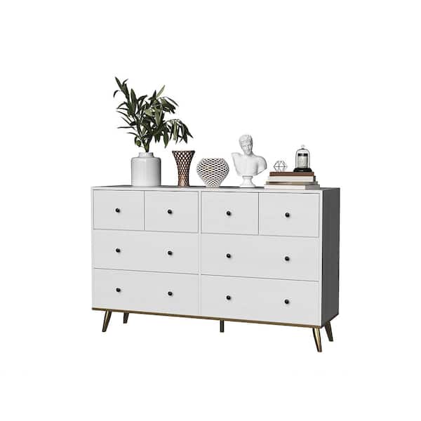 Karl home Pearl White 8-Drawer 57.08 in. Wide Chest of Drawers