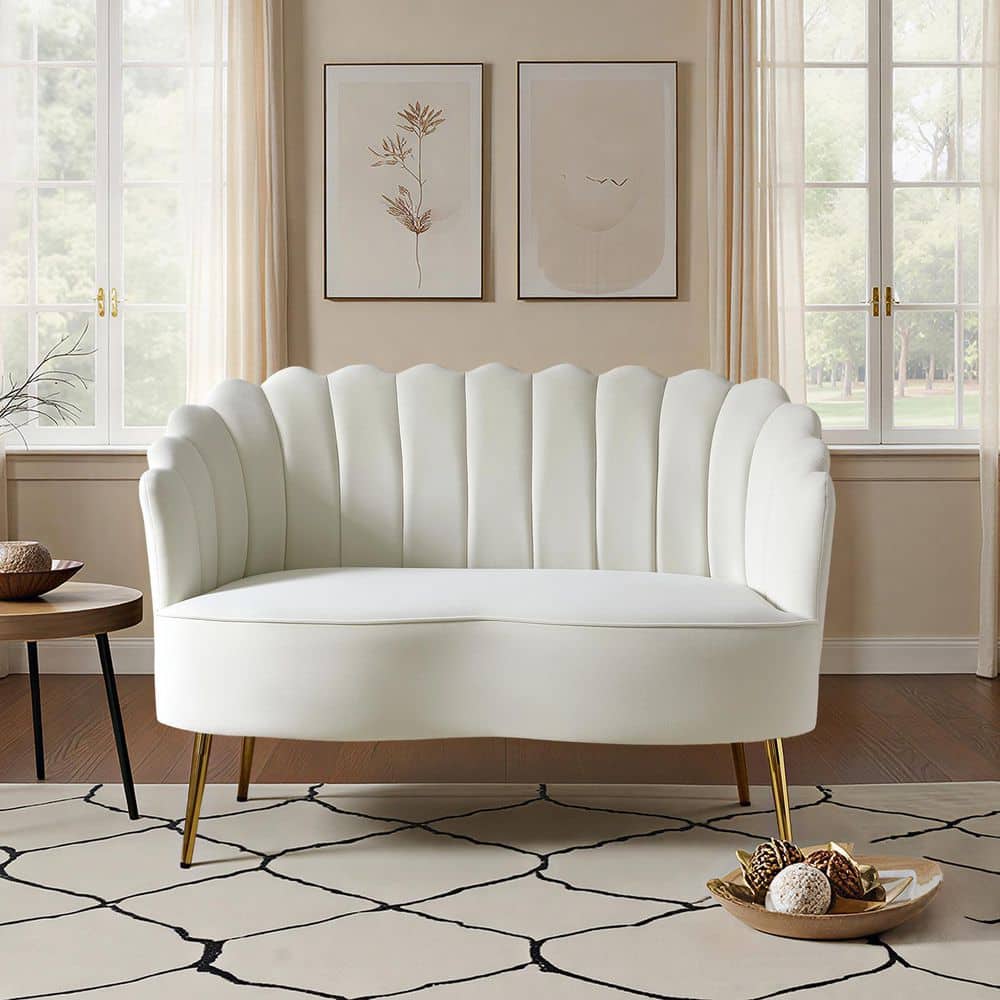 Yeran Velvet 50.2 in. Ivory 2-Seats Loveseat with Flower Shaped Back Design price history on PriceWatchPro
