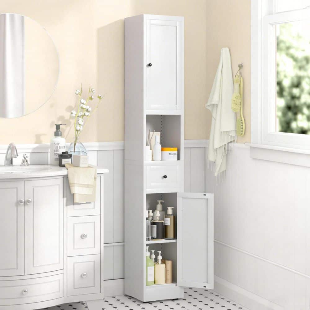 White 70.9 in. H 5-Tier Metal Bathroom Storage Cabinet with Adjustable Shelves for Kitchen, Laundry Room, Pantry price history on PriceWatchPro