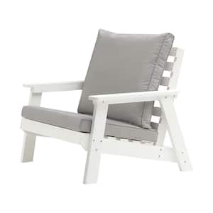 White 1-Piece Plastic All-Weather Outdoor Single Armchair Couch with Gray Cushion
