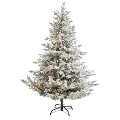 6 ft. Pre-Lit Flocked Fraser Fir Artificial Christmas Tree with 500 Warm White Lights