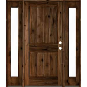 64 in. x 80 in. Rustic Alder Square Provincial Stained Wood with V-Groove Left Hand Single Prehung Front Door