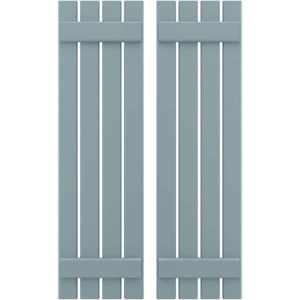 Ekena Millwork 15-1/2 in. W x 41 in. H Americraft 4-Board Exterior Real Wood Spaced Board and Batten Shutters in Peaceful Blue
