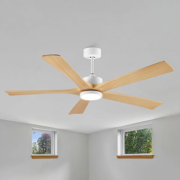 60 in. White 5 Wood Blades Downrod Stardand Ceiling Fan with Full Spectrum LED Light and Remote Control Included
