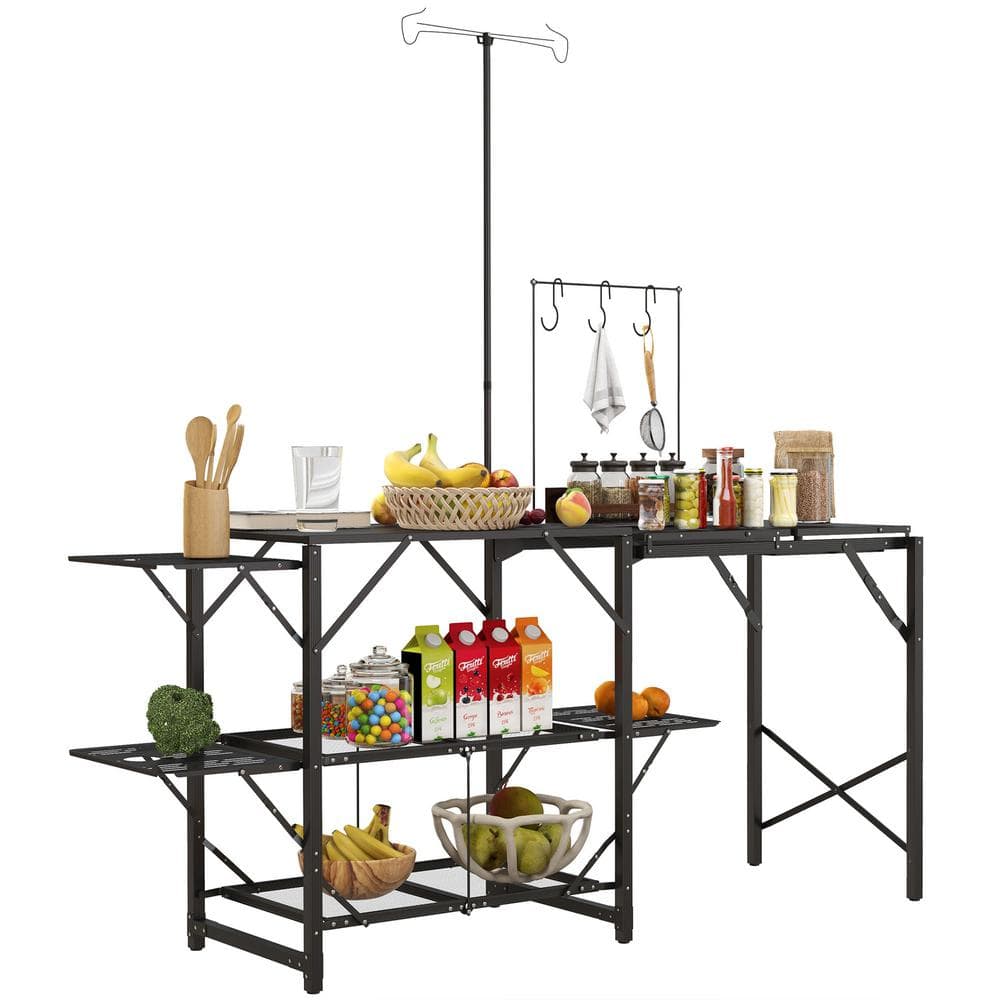 OutSunny Metal Folding Camp Kitchen Table, Portable Camping Cooking Station