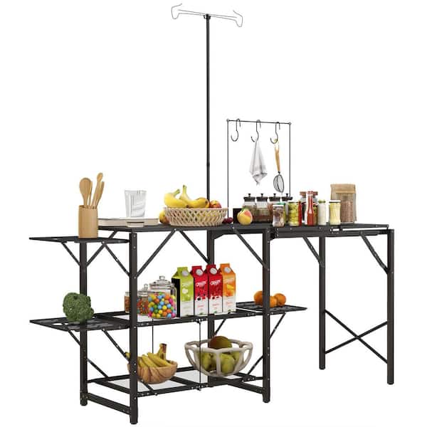 Unbranded OutSunny Metal Folding Camp Kitchen Table, Portable Camping Cooking Station with Adjustable Lantern Holder