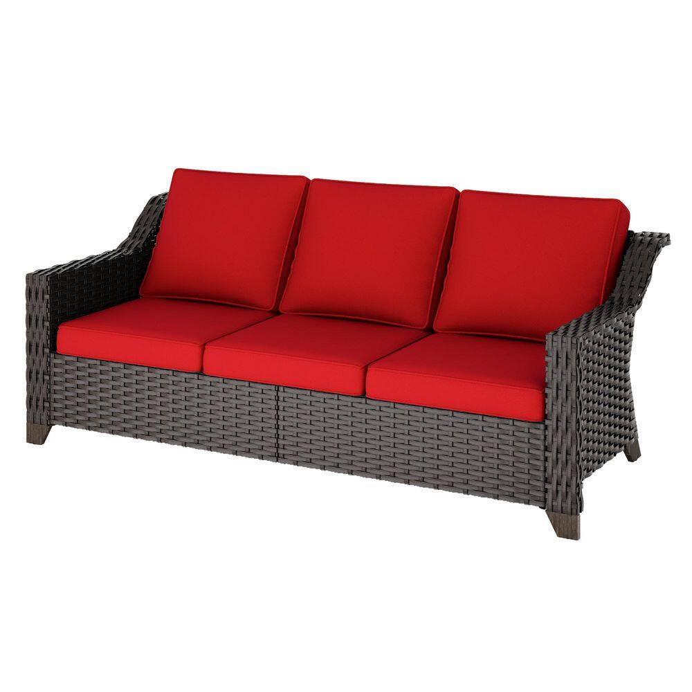 3-Seat Wicker Outdoor Sofa Patio Loveseat and Settees with Deep Soft Seating and Red Cushions price history on PriceWatchPro