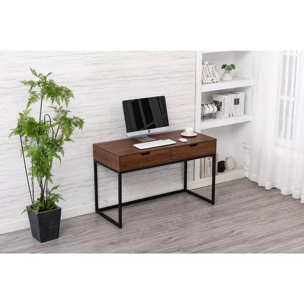 Unbranded 47.2 in. rectangular brown wooden 2 drawer Executive Desk with storage space