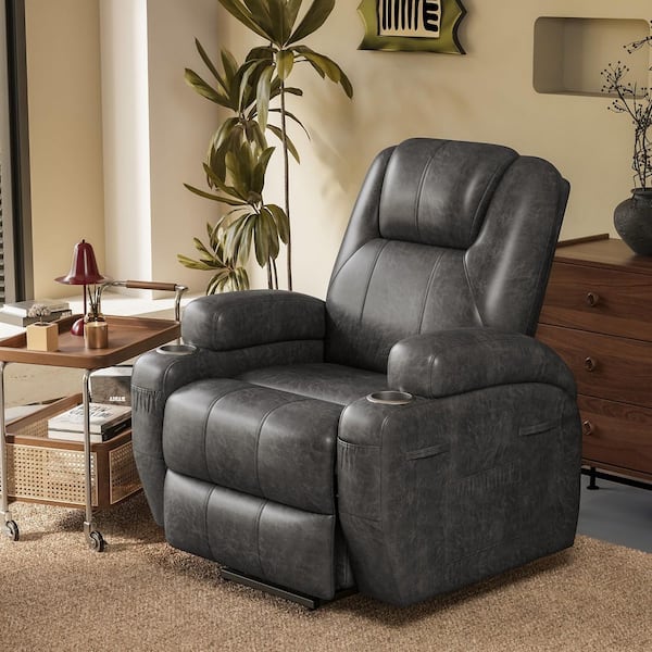 Power Lift Recliner Chair (Leathaire) with Massage for Elderly Ergonomic, Recliner with 2-Cup Holders Side Pockets Black