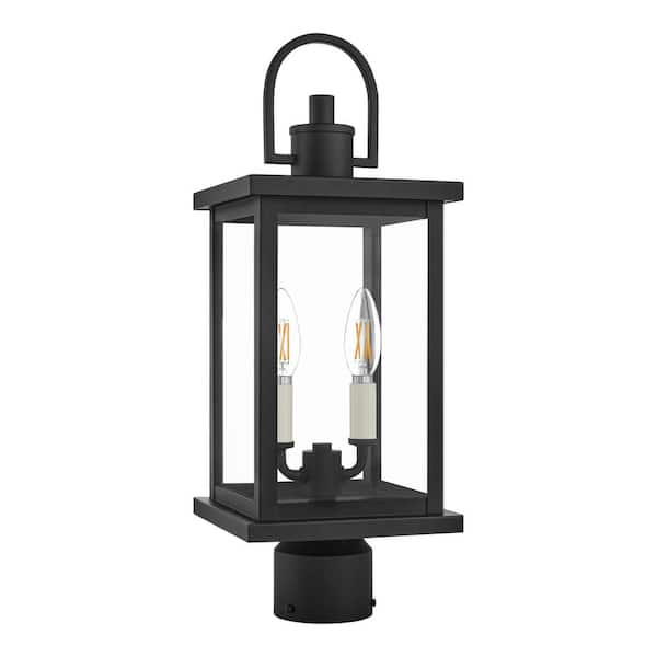 Hampton Bay Parkbend 2-Light Textured Matte Black Outdoor Post Mount Lantern