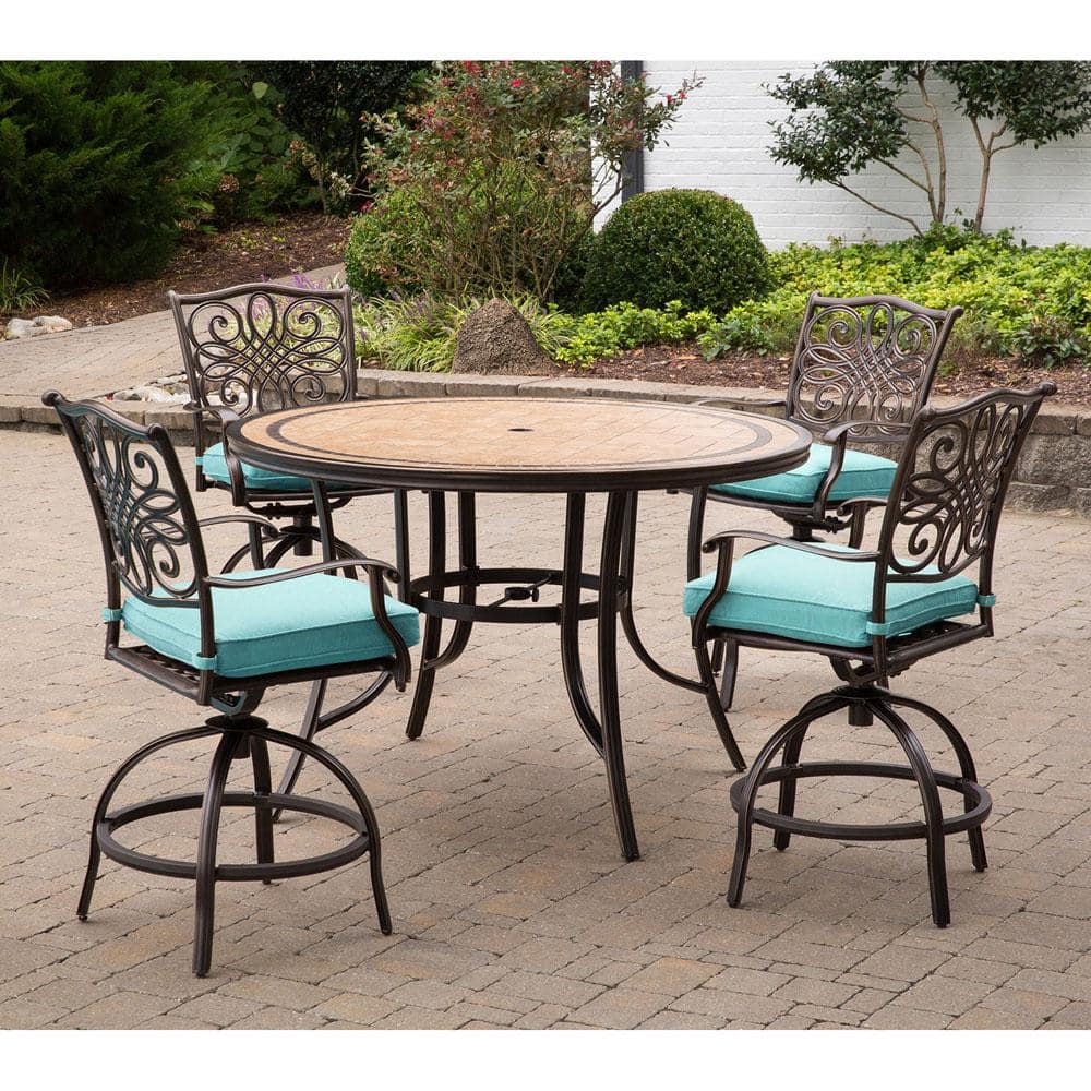 Monaco Blue 5-Piece High-Dining Set with Swivel Chairs