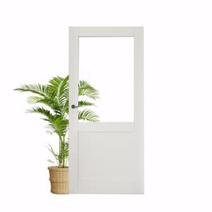 36 in. x 80 in. 1/2 Lite Tempered Clear Glass White Primed Solid Core MDF Interior Door Slab