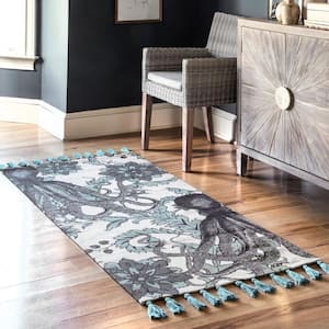 Thomas Paul Contemporary Floral Octopus Multi 2 ft. 8 in. x 6 ft. Runner Rug