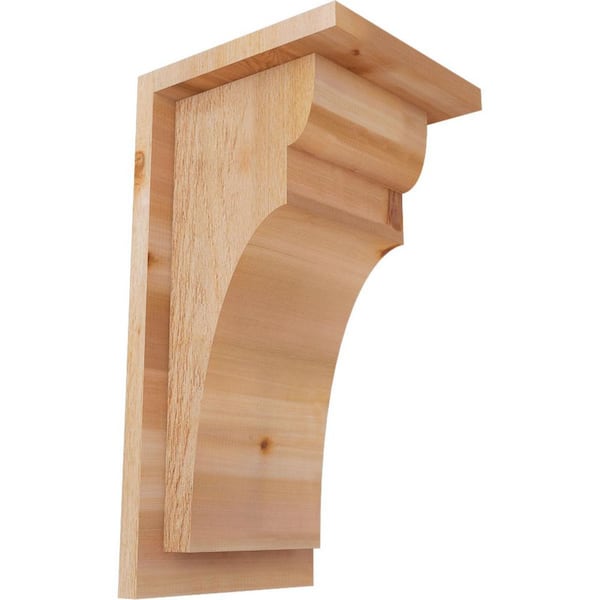 Ekena Millwork 8 in. x 8 in. x 16 in. Western Red Cedar Yorktown Rough Sawn Corbel with Backplate