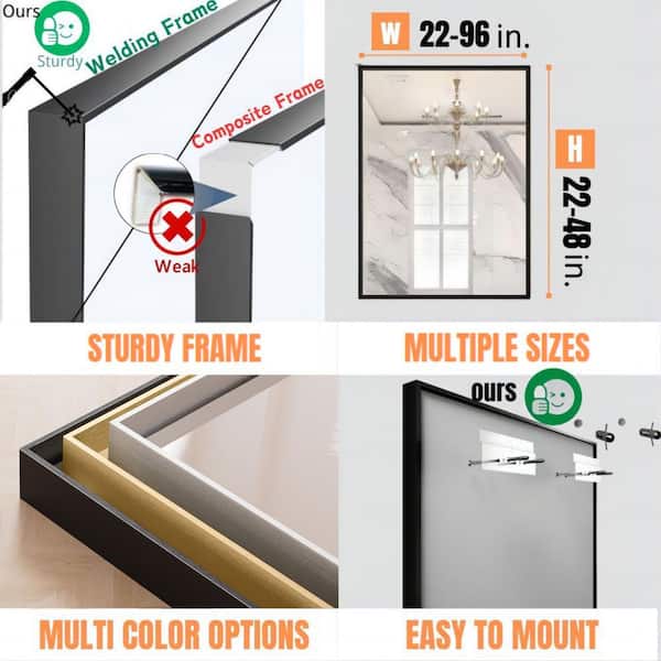 40 in. W x 32 in. H Rectangular Aluminum Framed Wall Bathroom Vanity Mirror in Black