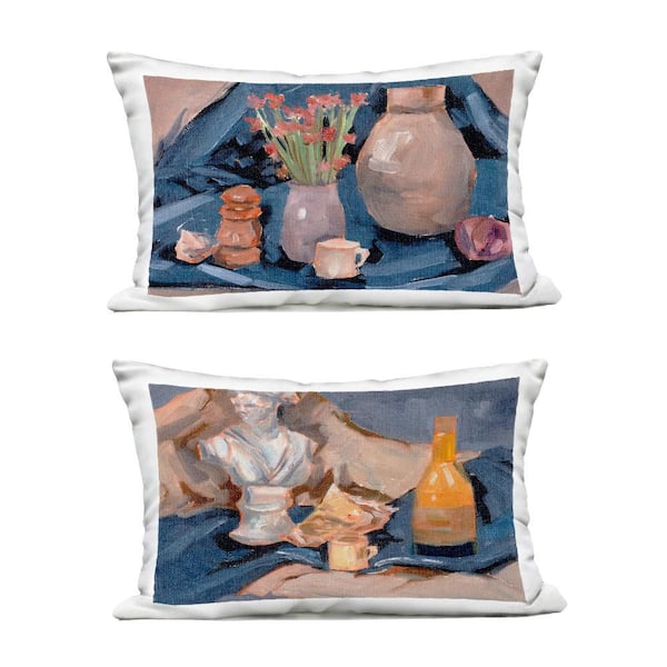 Stupell Industries Traditional Still Life on Drapery Blue Rectangular Outdoor Throw Pillow 2-Pack